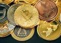 a pile of gold and silver bitcoins